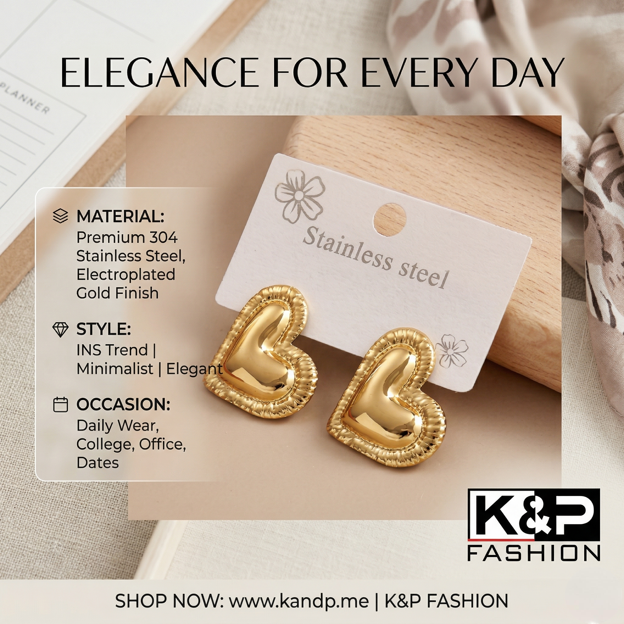 Second image of Minimal Heart Shape Gold Stud Earrings