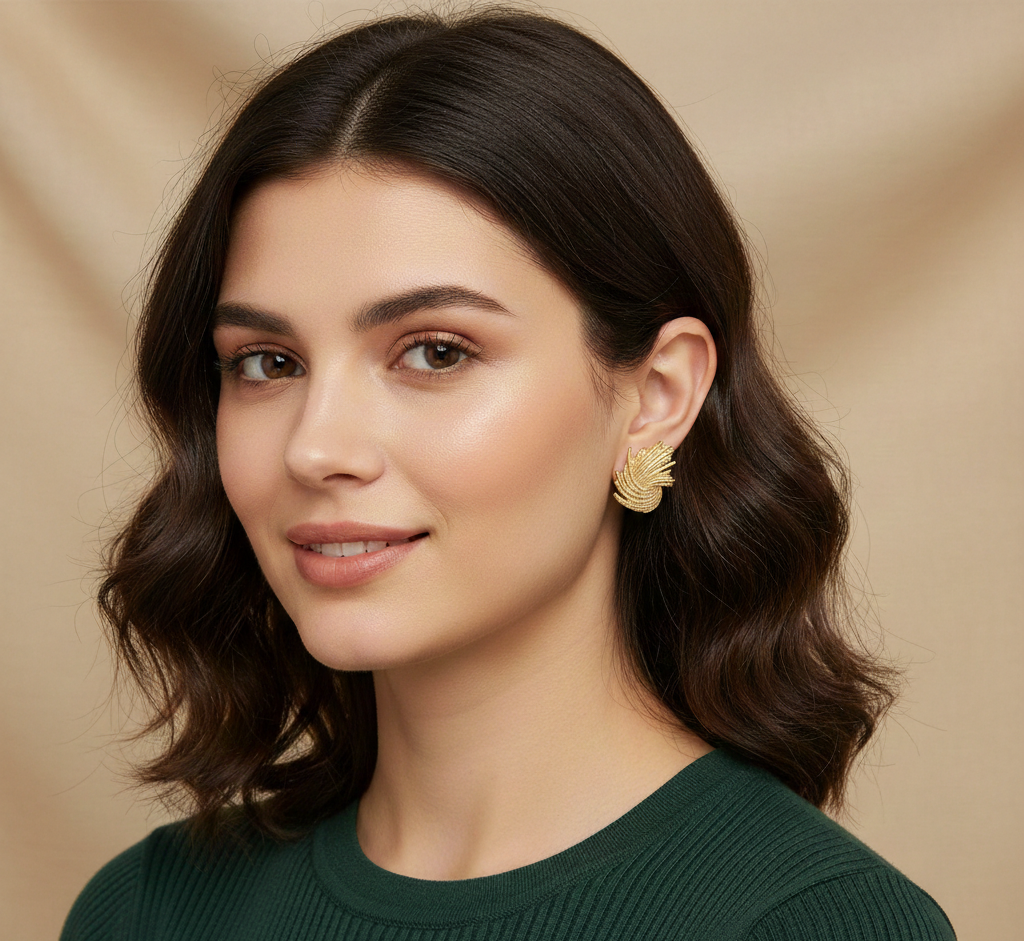 Second image of Conch Flower Spiral Ear Studs Stainless Steel