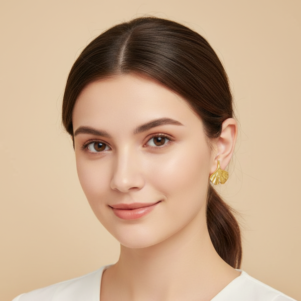 Elegant Hollow Leaf Stud Earrings Stainless Steel Electroplated Gold Finish