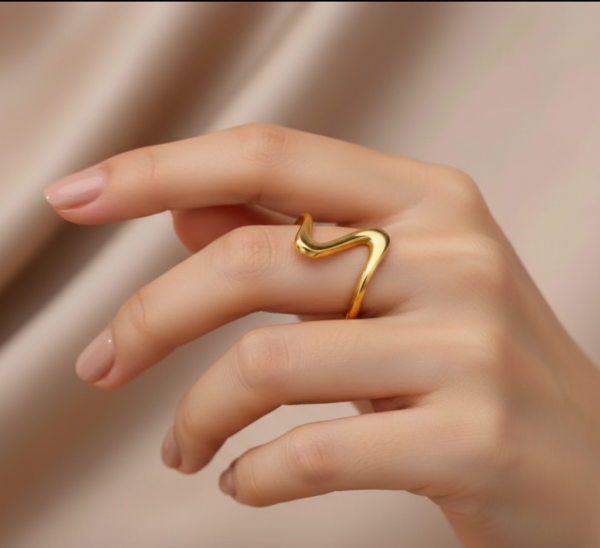 Minimal Wave Geometric Open Ring Gold Finish Stainless Steel