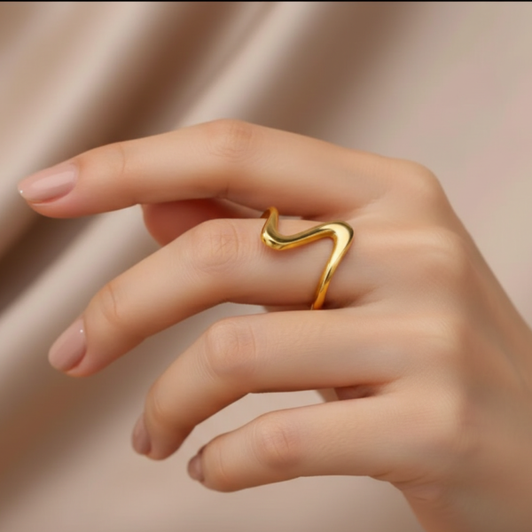 Minimal Wave Geometric Open Ring Gold Finish Stainless Steel