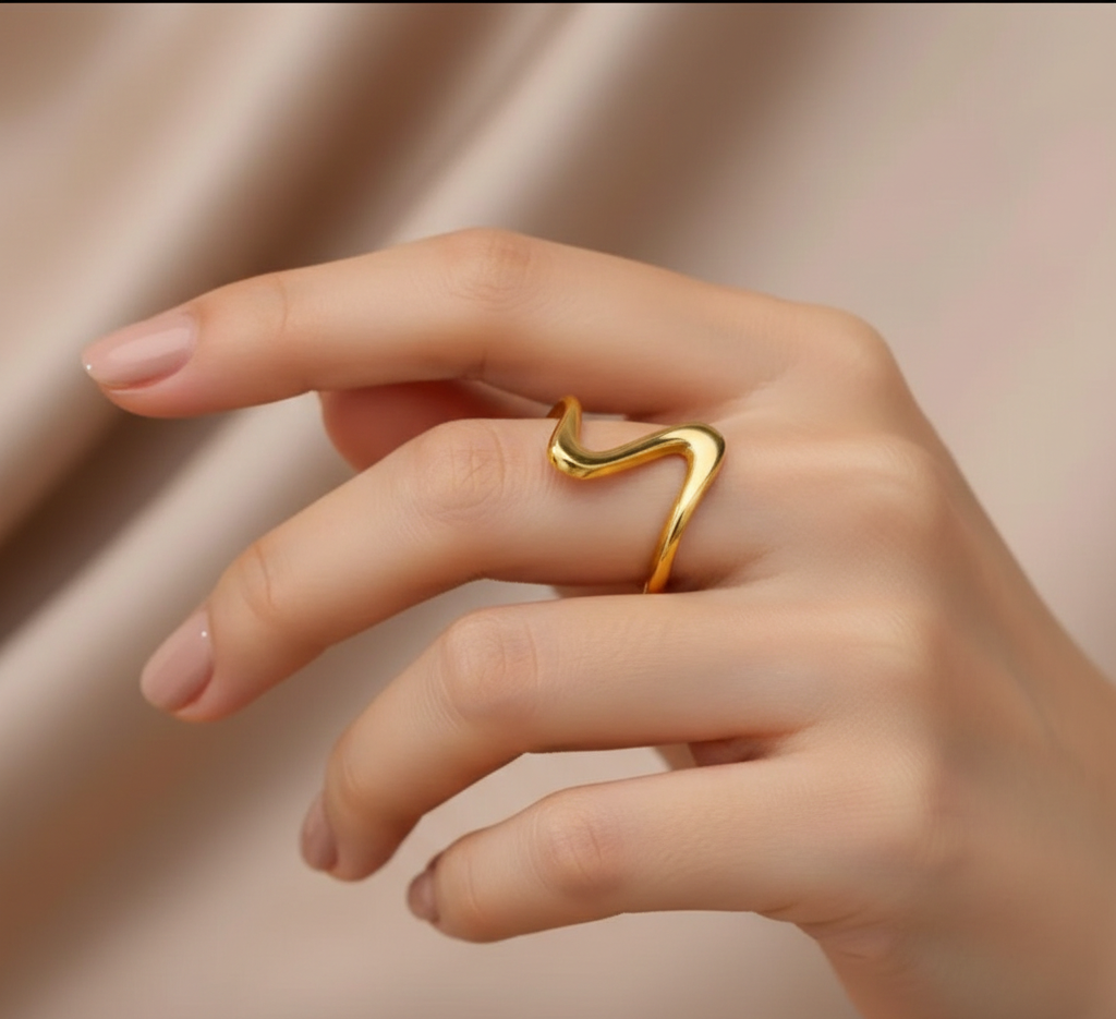 Second image of Minimal Wave Geometric Open Ring Gold Finish Stainless Steel