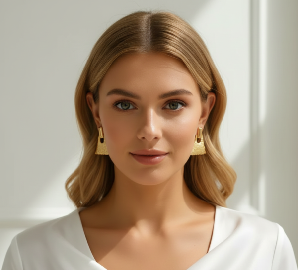 Hammered Triangle Drop Earrings Gold Finish Stainless Steel