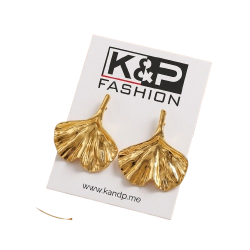 Second image of Elegant Hollow Leaf Stud Earrings Stainless Steel Electroplated Gold Finish