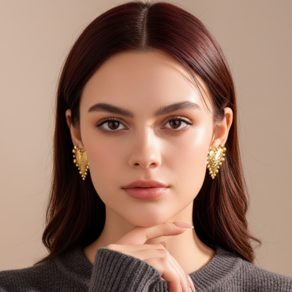 Real Gold PVD Heart Stud Earrings Retro Exaggerated Design