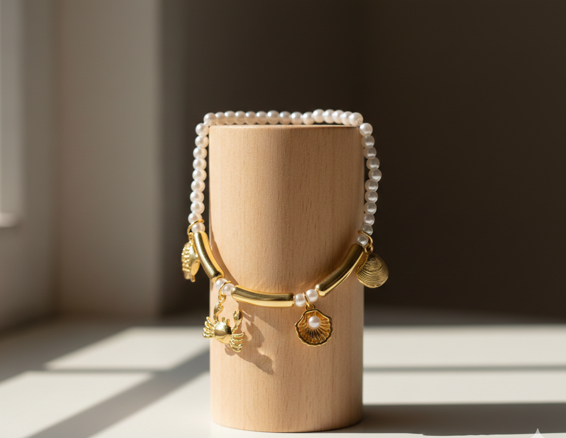 Second image of Ocean Charm Pearl Bracelet Korean IG Vacation Style