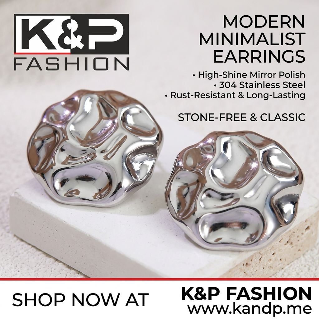 Second image of Stainless Steel Irregular Geometric Silver Stud Earrings