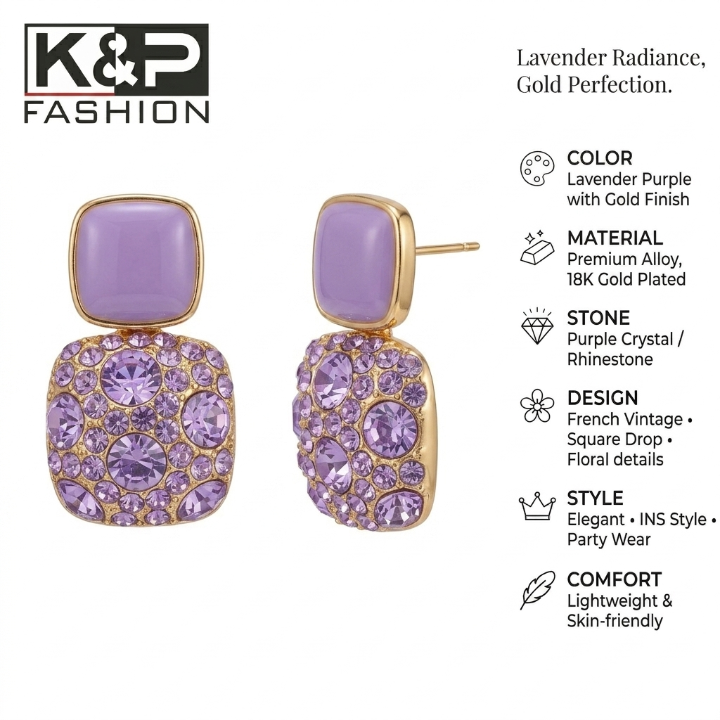 Second image of French Vintage Purple Crystal Drop Earrings