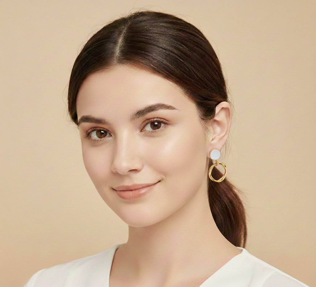 Second image of Silver Needle White Pearl Drop Earrings