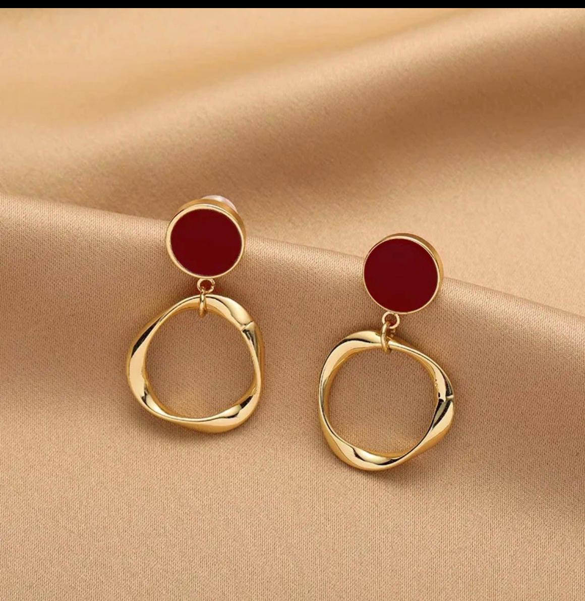 Silver Needle Elegant Red Pearl Drop Earrings Light Luxury Minimal Design