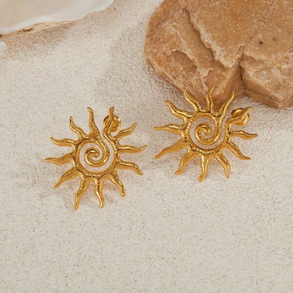 Stainless Steel Gold Plated Sun Shape Ear Studs