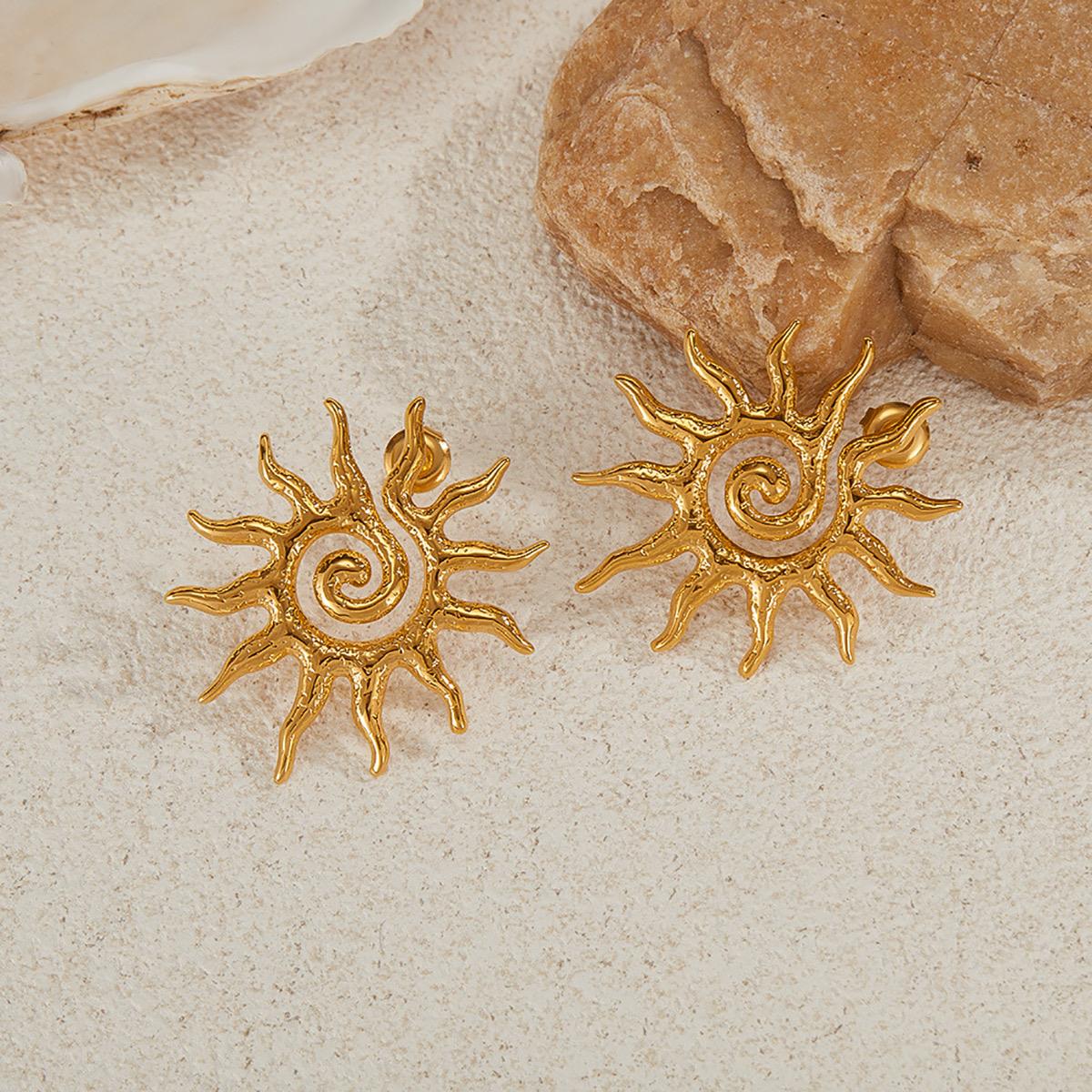 Stainless Steel Gold Plated Sun Shape Ear Studs