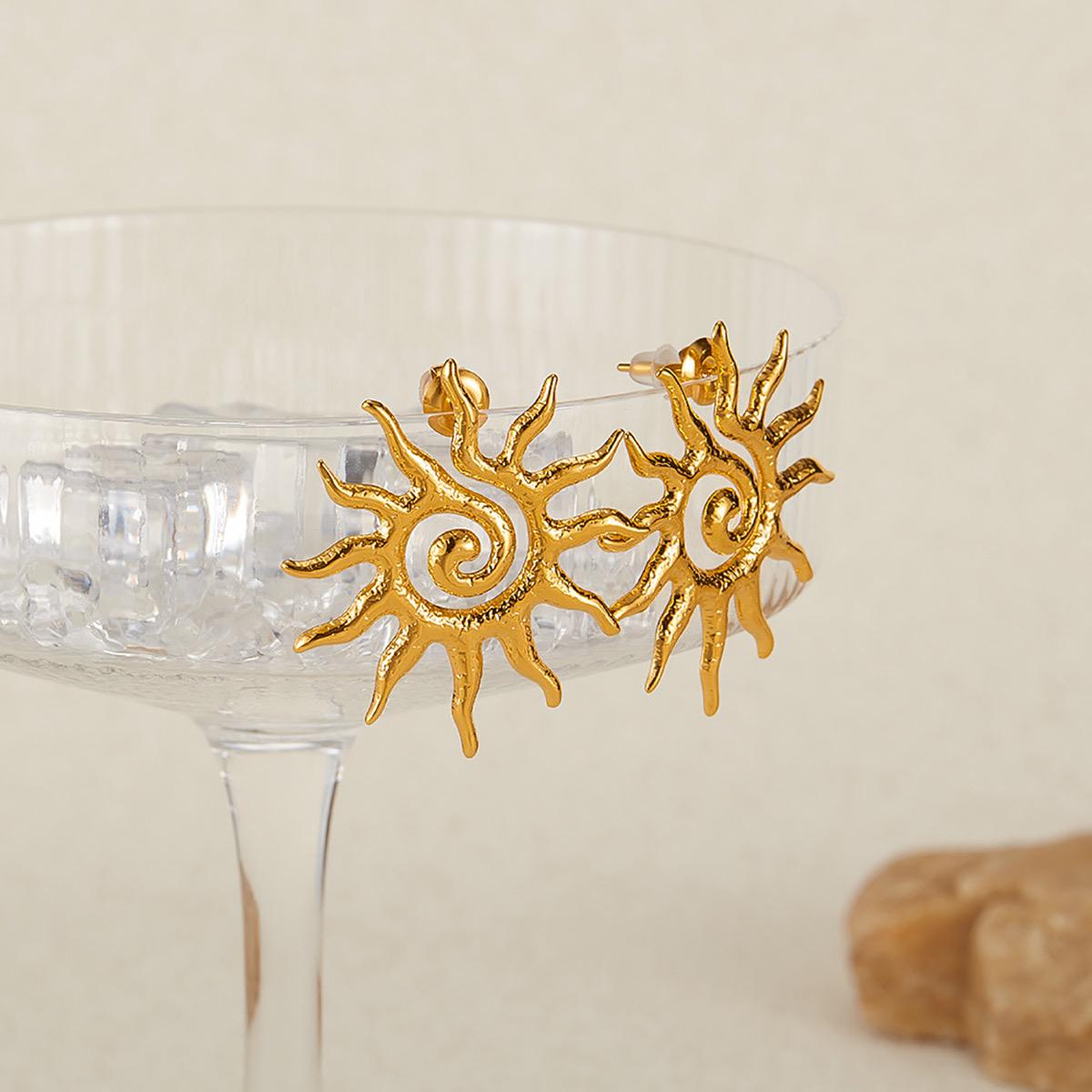 Second image of Stainless Steel Gold Plated Sun Shape Ear Studs