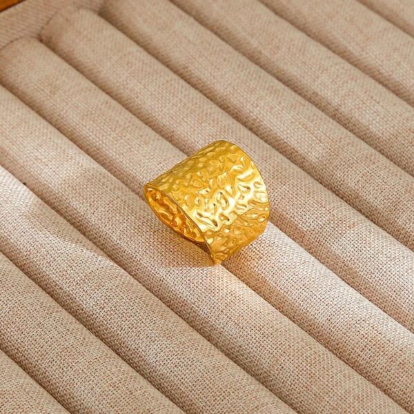 Stainless Steel Hammered Gold Wide Band Ring