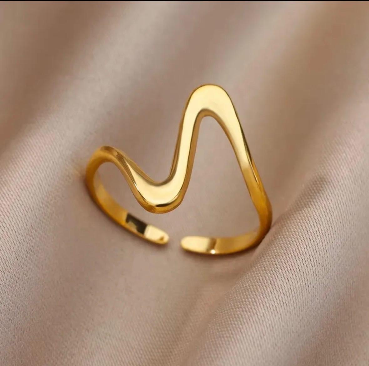 Minimal Wave Geometric Open Ring Gold Finish Stainless Steel