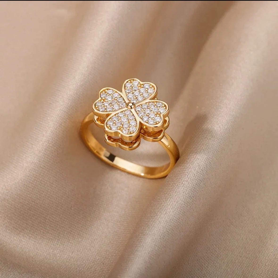 Clover Zirconia Gold Finish Ring for Women