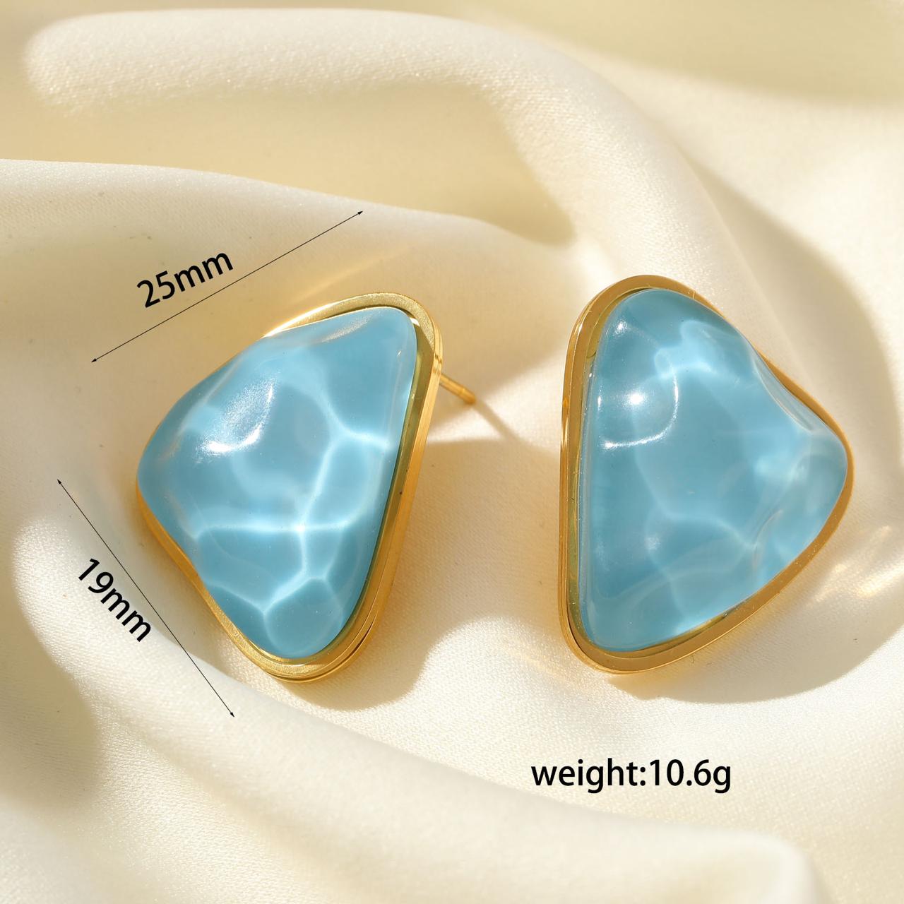 Ocean Blue Irregular Triangle Resin Stud Earrings