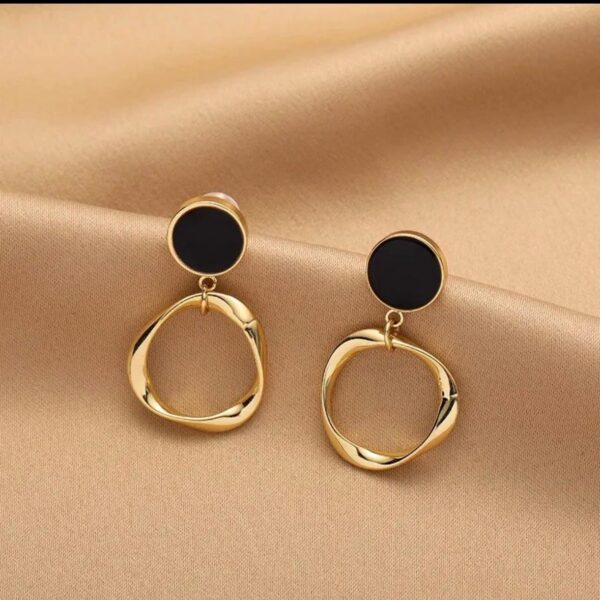 Silver Needle Black & Gold Drop Earrings