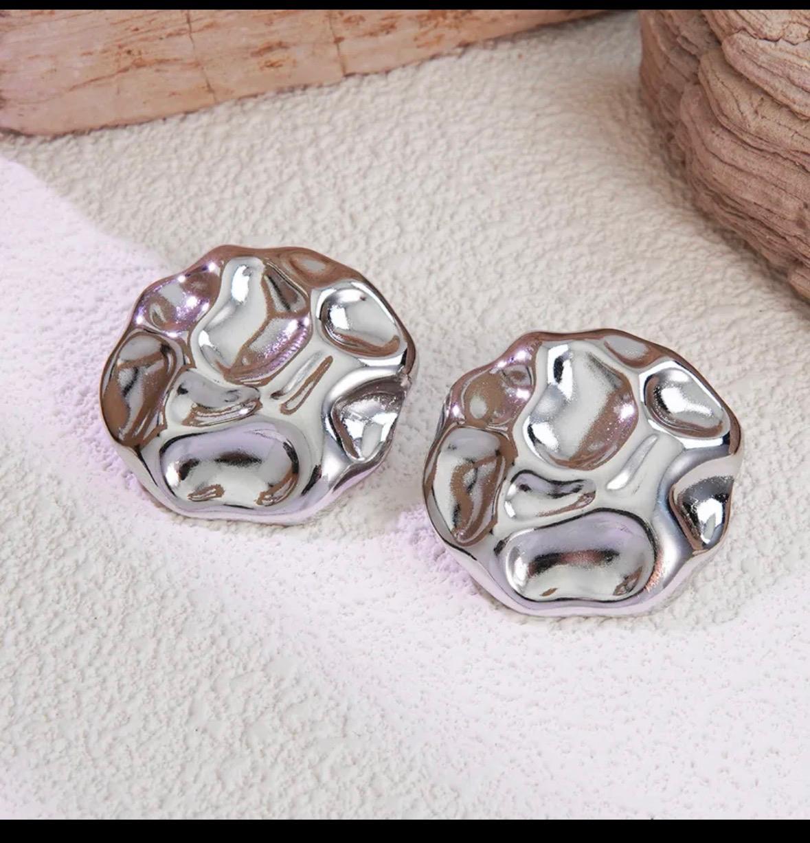 Stainless Steel Irregular Geometric Silver Stud Earrings