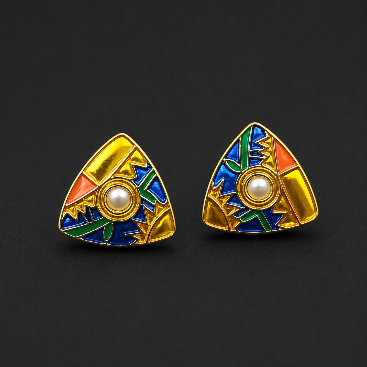 Second image of Multicolor Geometric Pearl Stud Earrings for Women