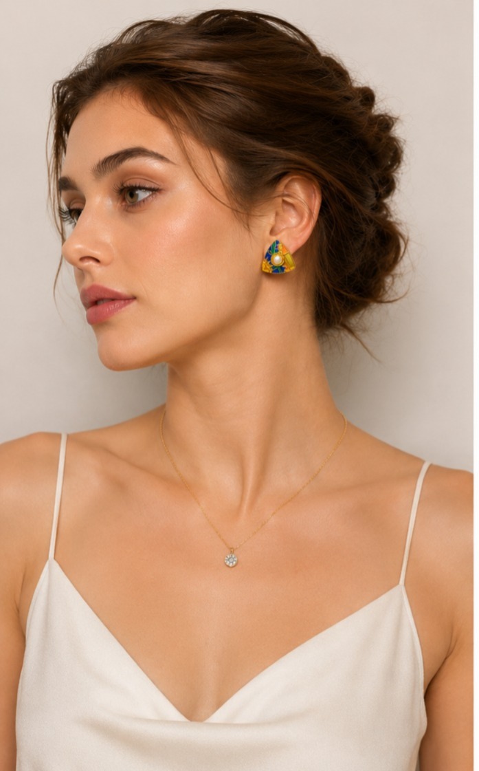Multicolor Geometric Pearl Stud Earrings for Women
