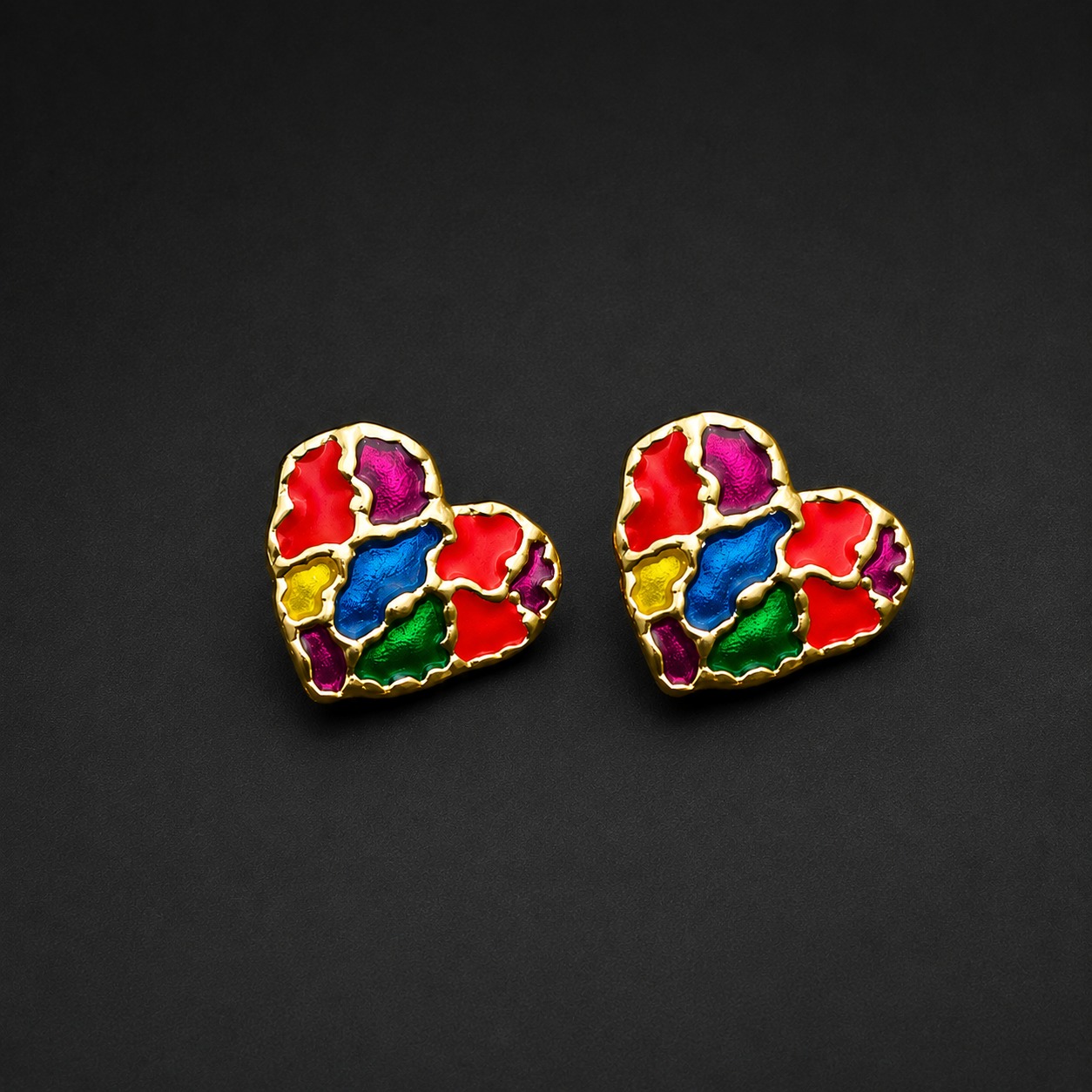 Second image of Colorful Heart Shape Stud Earrings
