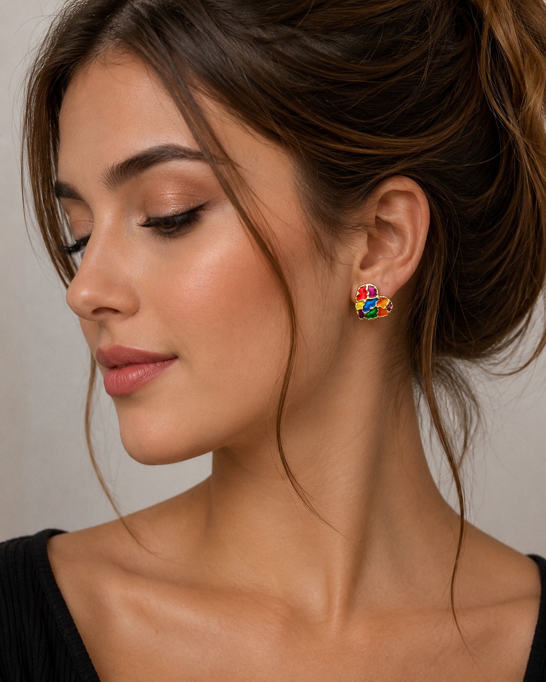 Colorful Heart Shape Stud Earrings
