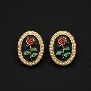 Vintage Rose Pearl Oval Stud Earrings for Women