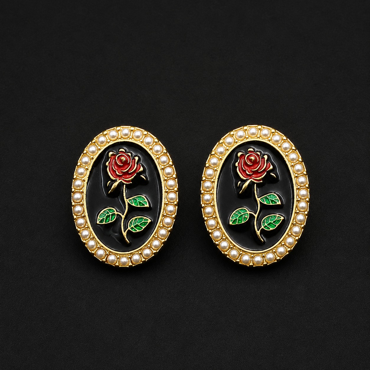 Second image of Vintage Rose Pearl Oval Stud Earrings