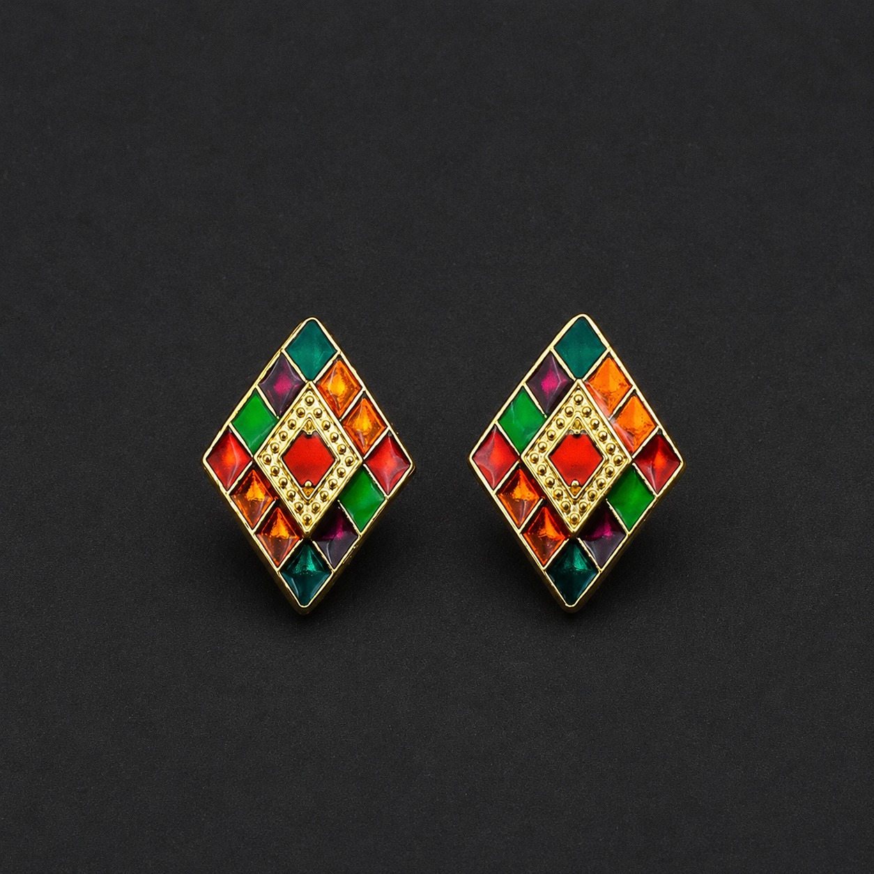 Second image of Luxe Multicolor Geometric Statement Stud Earrings for Women