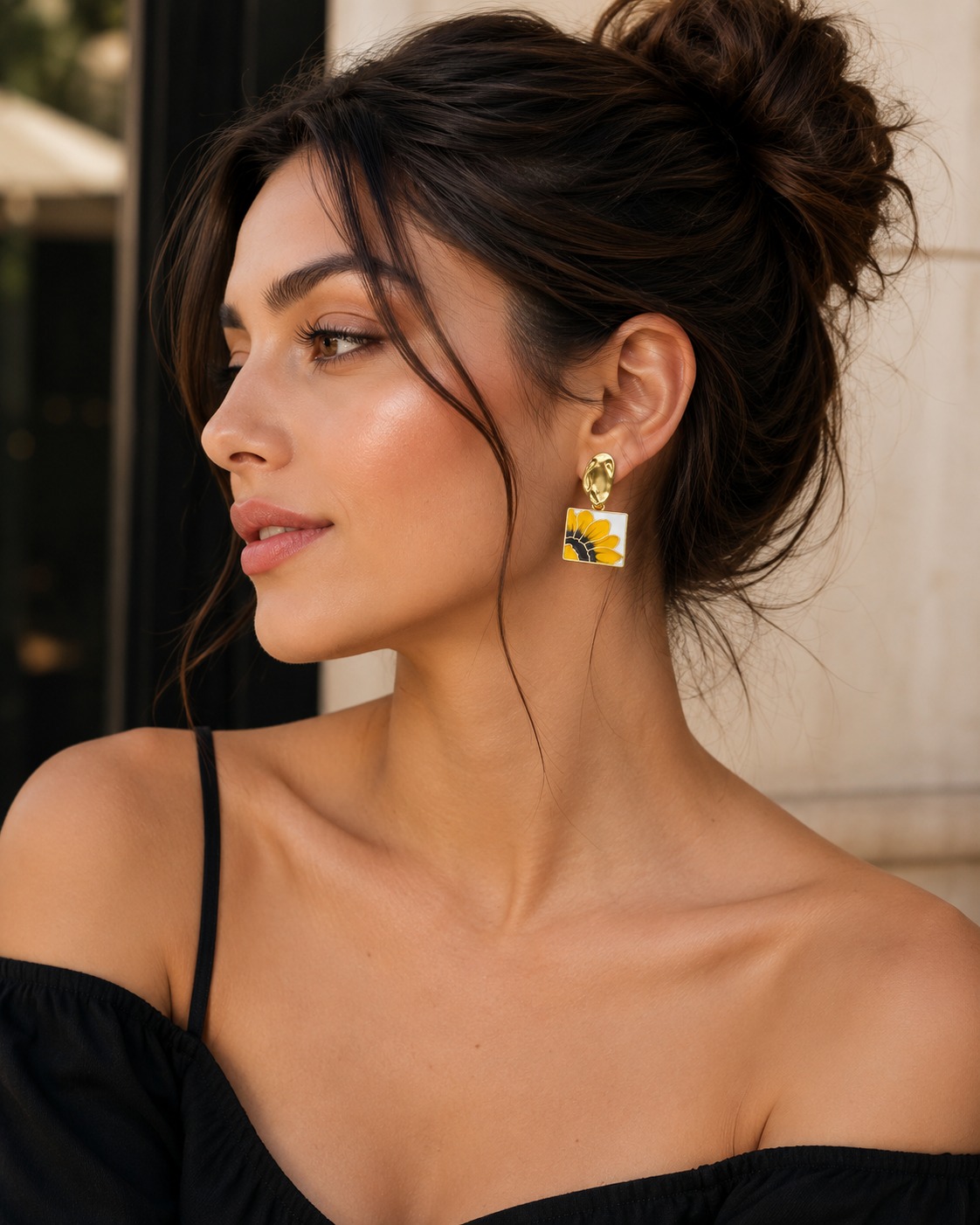 Sunflower Square Drop Earrings for Women