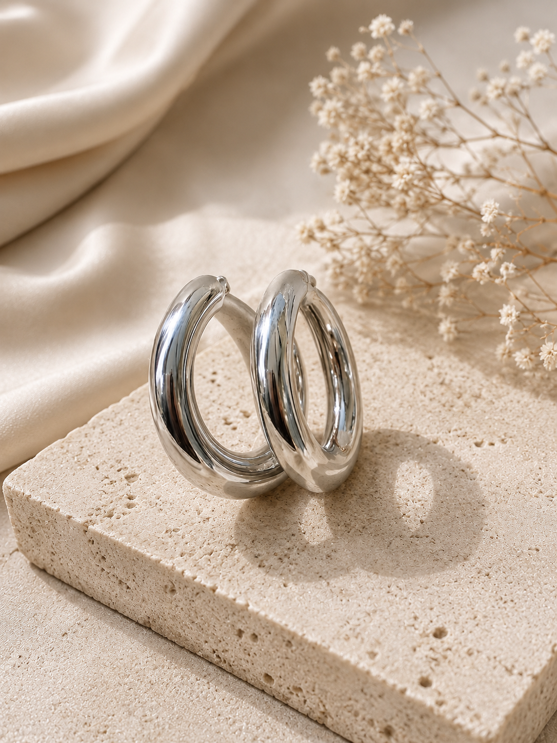 Second image of Silver Chunky Hoop Earrings