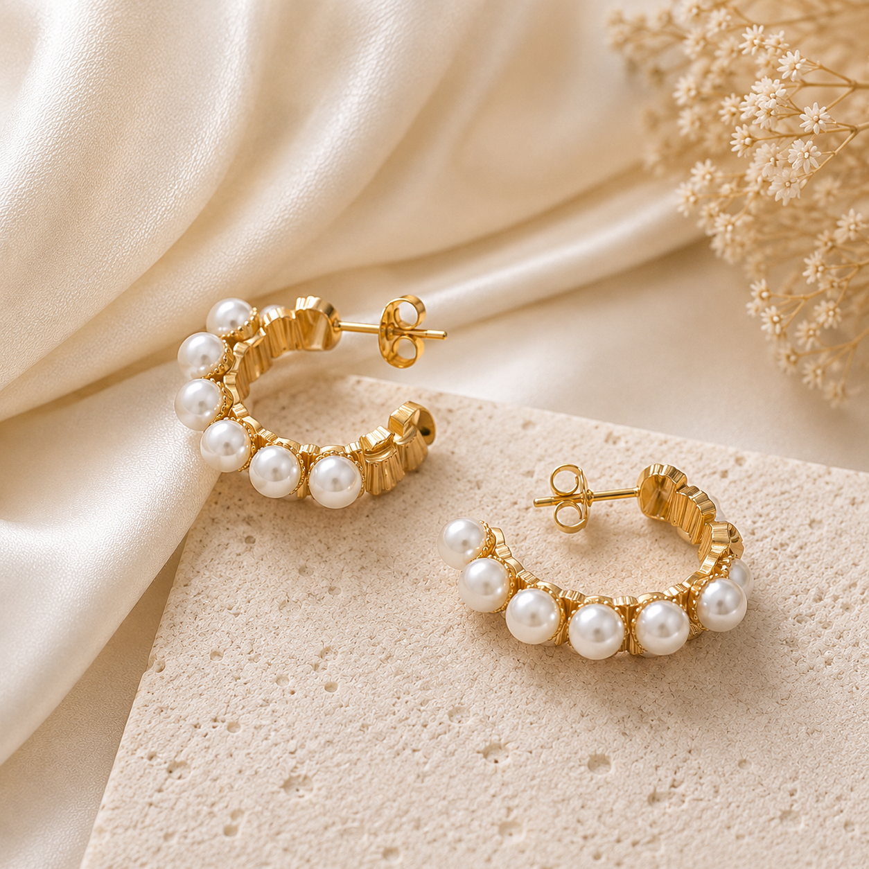 Gold Pearl Hoop Earrings