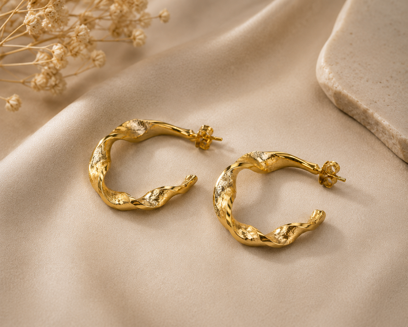 Twisted Gold Hoop Earrings for Women