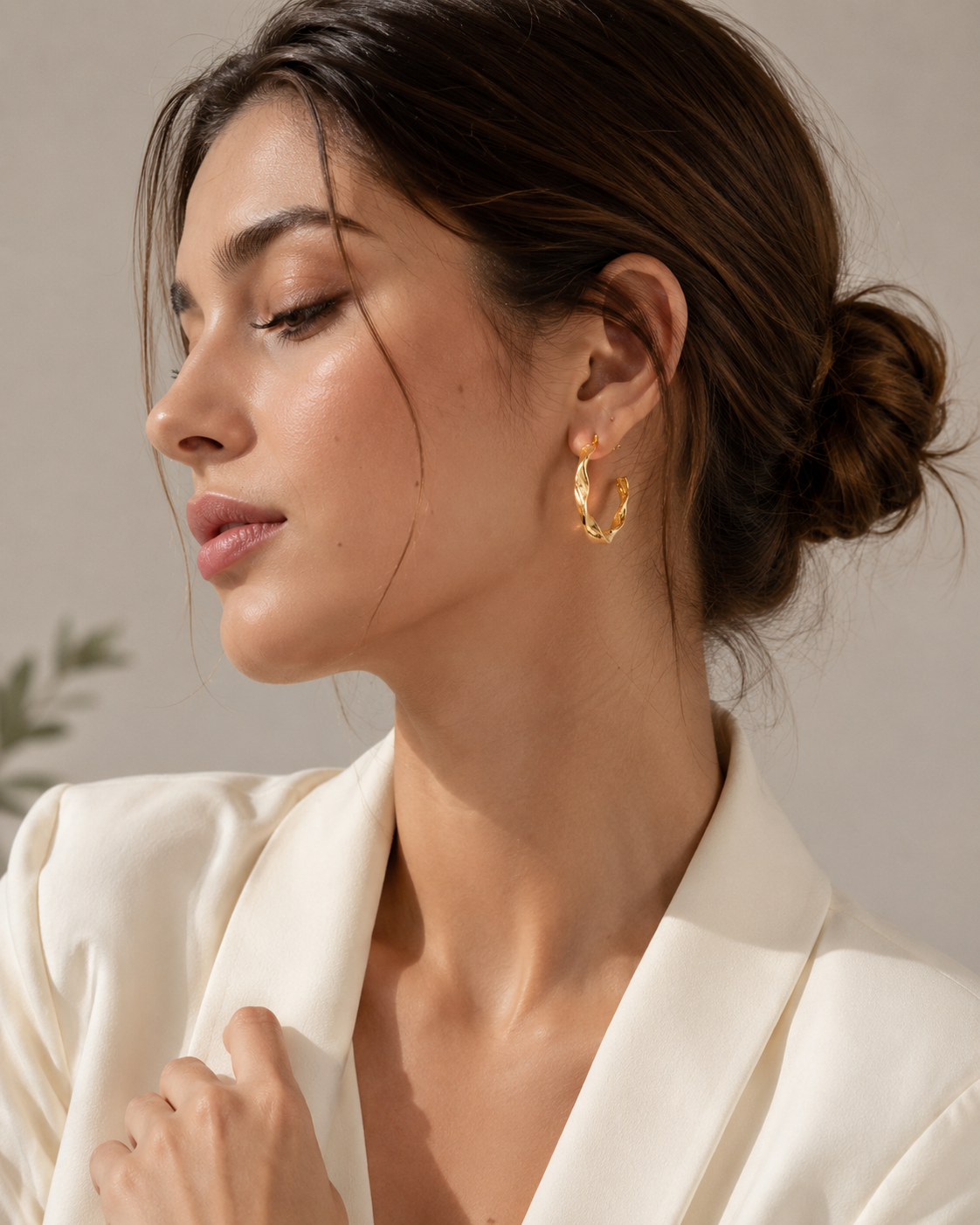 Second image of Twisted Gold Hoop Earrings for Women