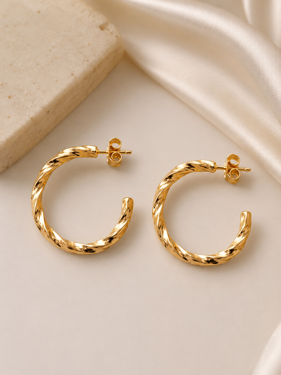 Twisted Gold Hoop Earrings for Women