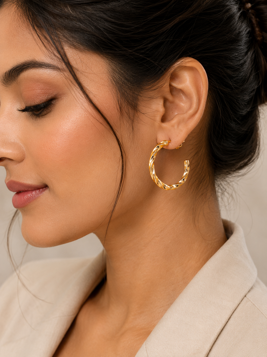 Second image of Twisted Gold Hoop Earrings for Women