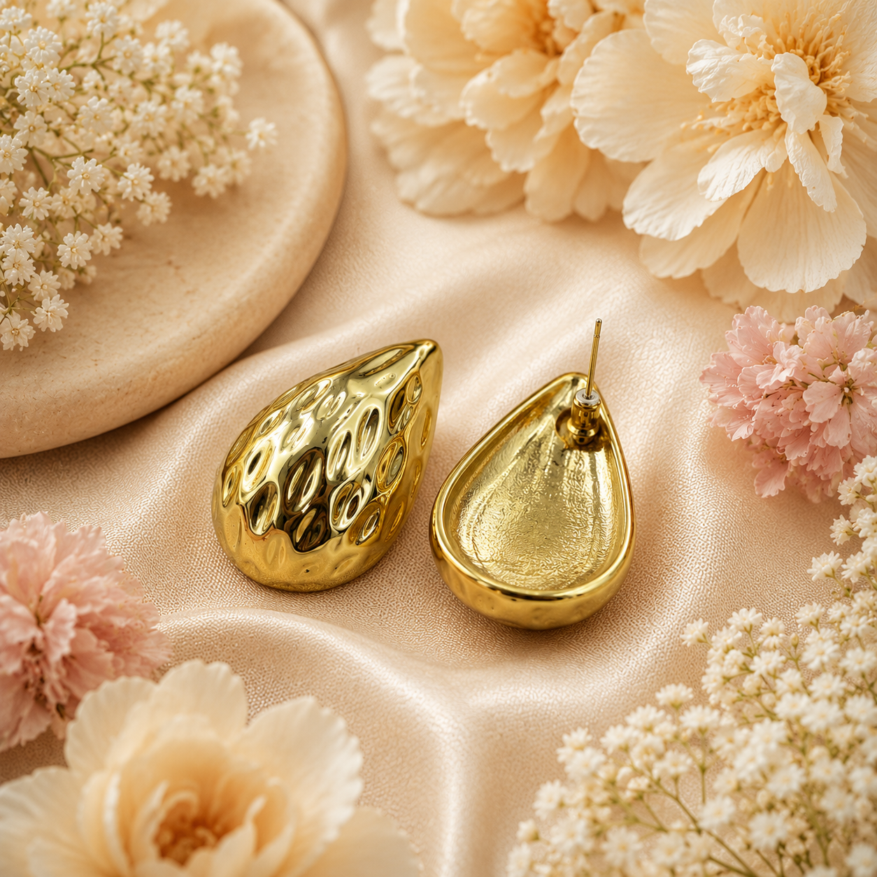 Second image of Luxury Gold-Tone Textured Teardrop Stud Earrings