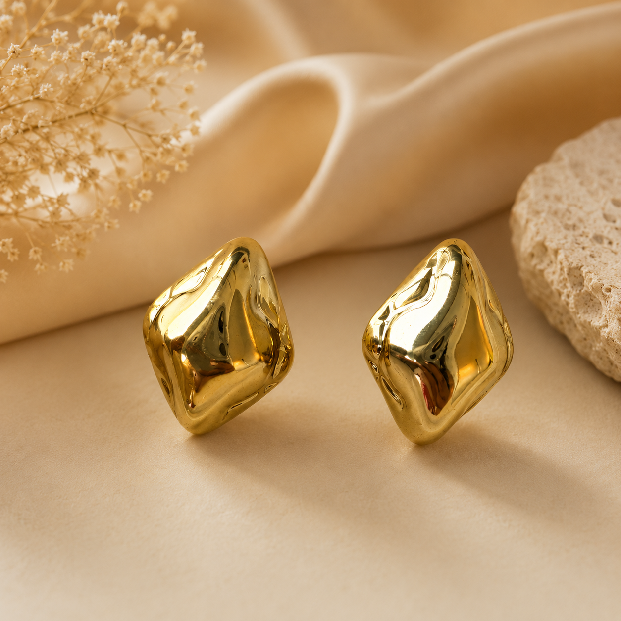 Geometric Gold Statement Stud Earrings
