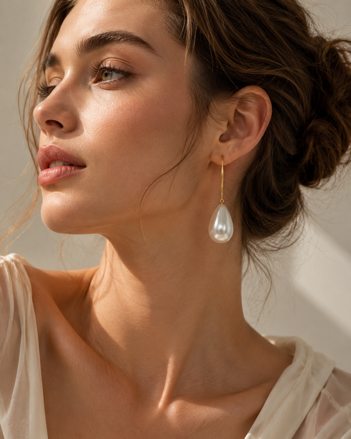 Second image of Pearl Teardrop Hook Elegant Gold-Tone Drop Earrings