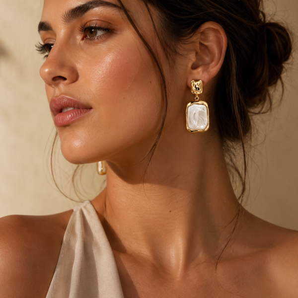 Vintage Baroque Pearl Rectangle Drop Earrings – Gold Tone Statement Earrings