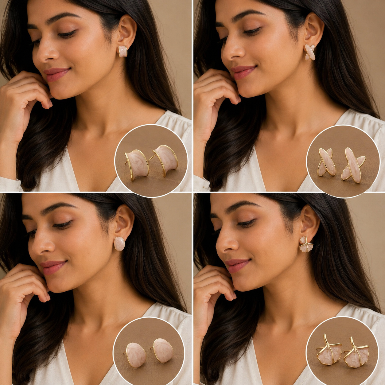 Elegant Marble Stud Earrings for Women (Beige,Grey color)