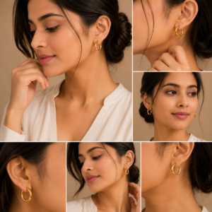 Classic gold hoop earrings for women with polished stainless steel finish and minimalist design.