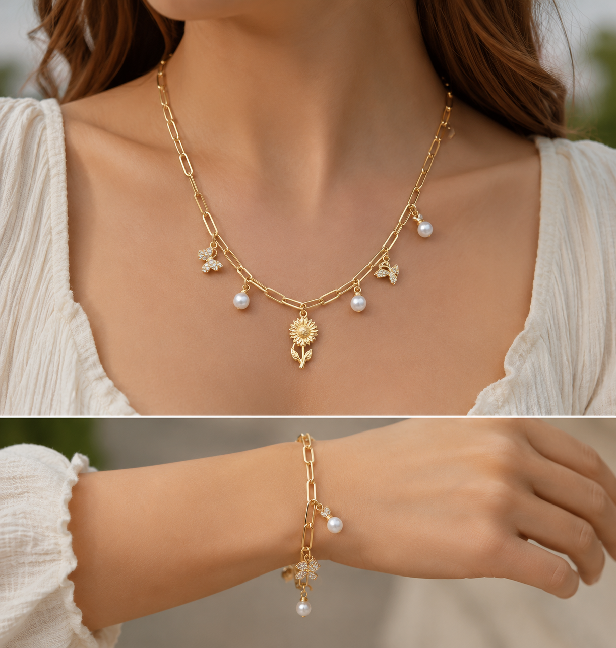 Elegant Pearl Drop Choker Necklace – Gold Tone