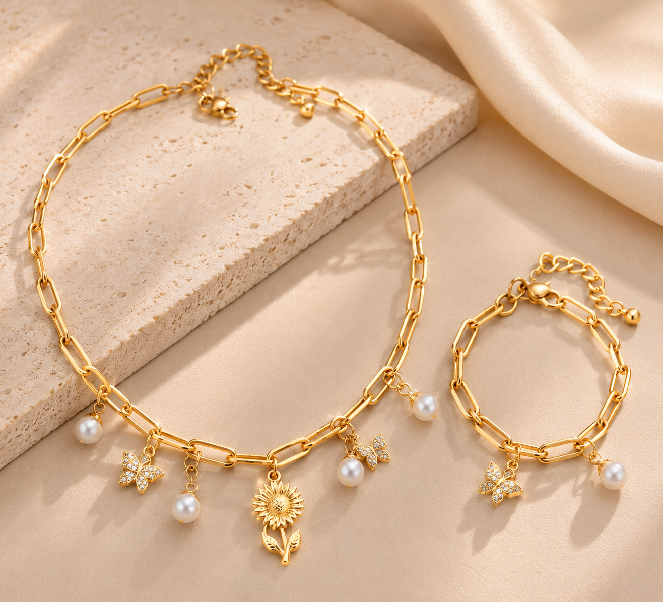 Second image of Elegant Pearl Drop Choker Necklace – Gold Tone