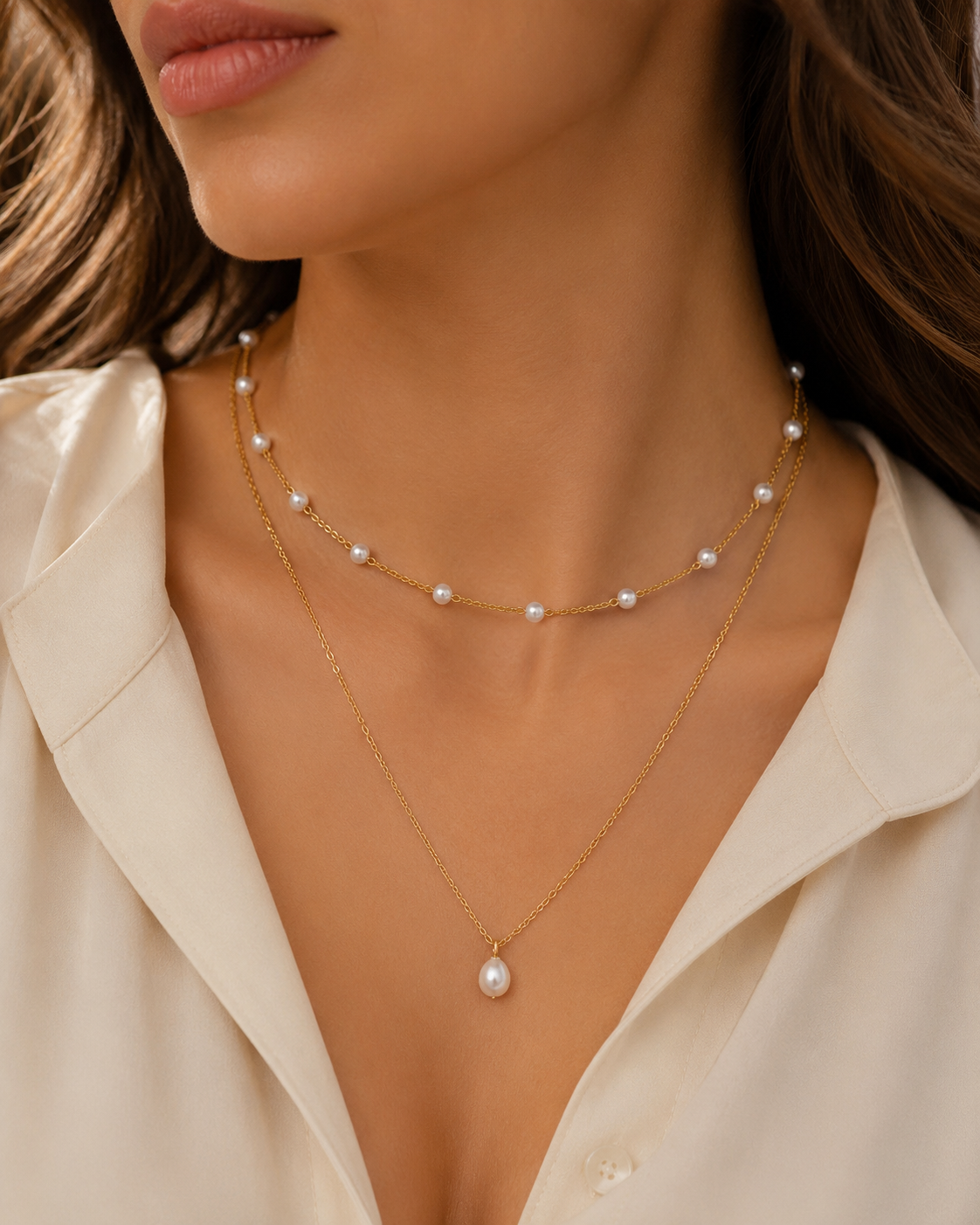 Second image of Luxury Pearl Drop Charm Choker Necklace