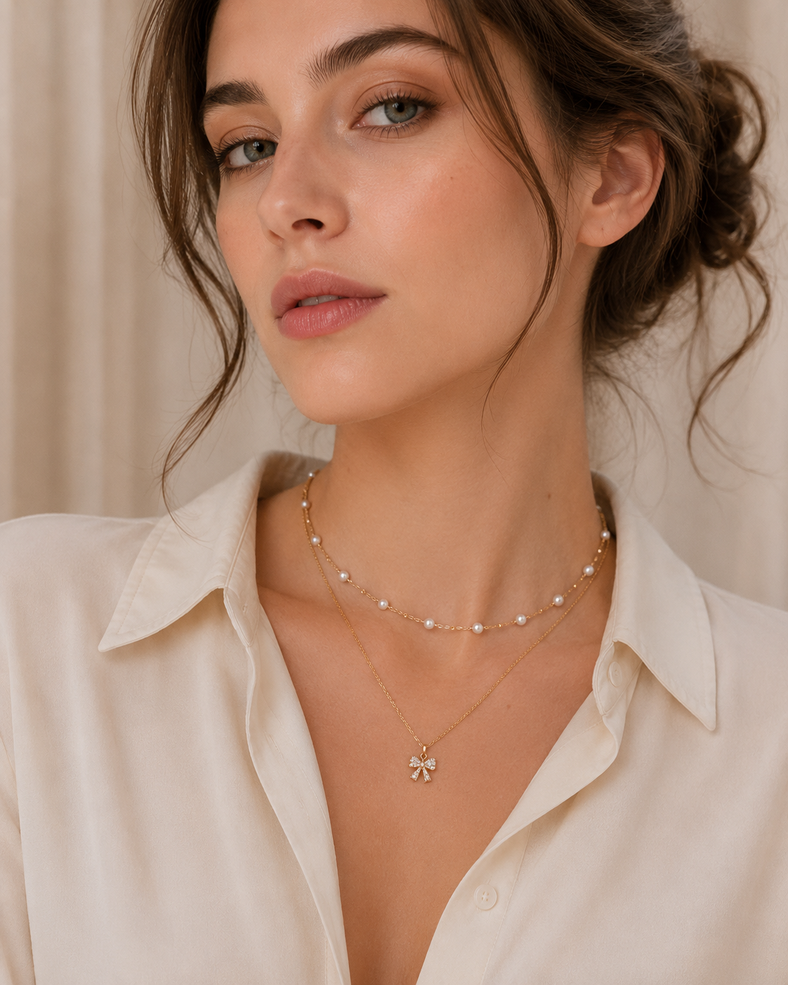 Delicate Pearl Tassel Choker Necklace