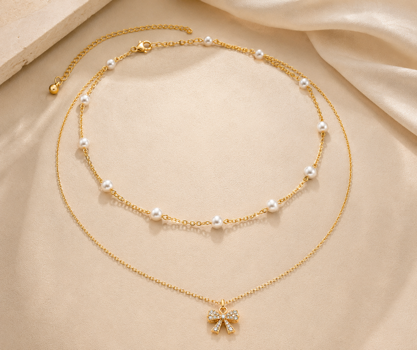 Second image of Delicate Pearl Tassel Choker Necklace