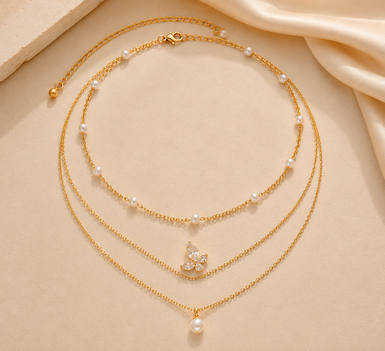 Second image of Dainty Pearl Drop Chain Choker Necklace