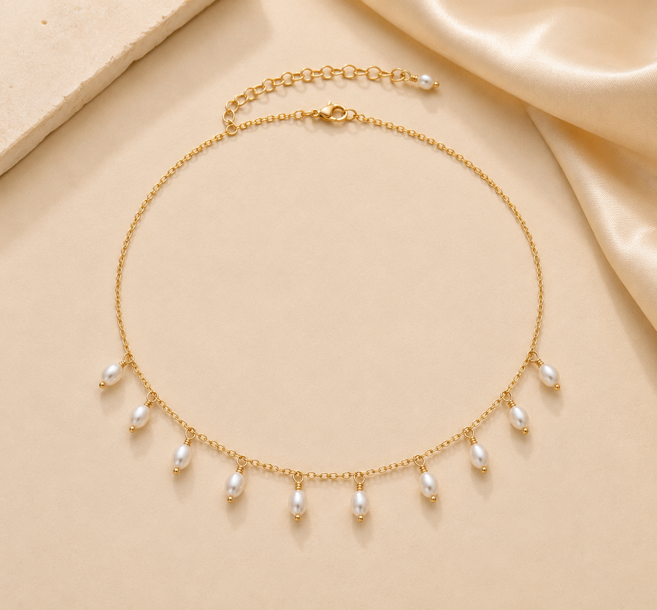 Second image of Luxury Pearl Charm Layered Necklace – Gold Tone